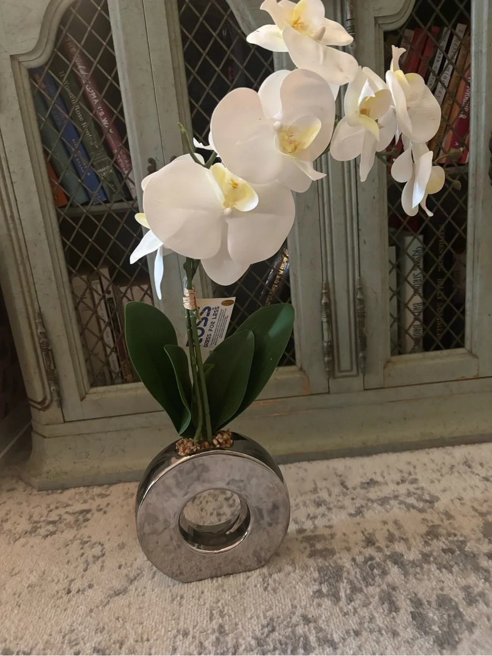 Artificial White Orchid in Silver Ceramic Vase - Home Accents